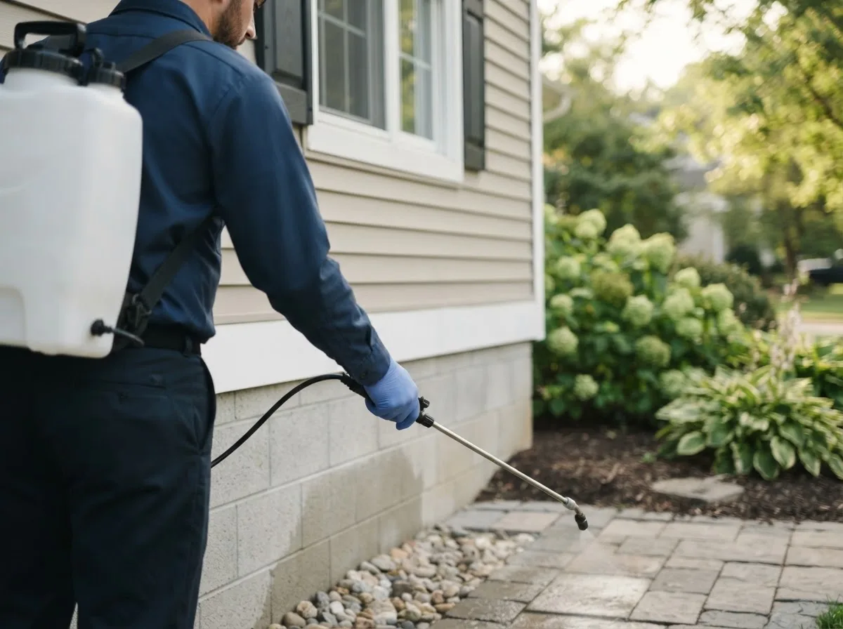 Pest control technician inspecting a home in Eola, TX